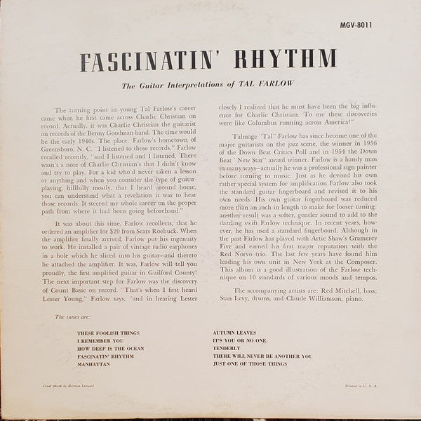Tal Farlow : Fascinatin' Rhythm - The Guitar Artistry Of... (LP, Album)