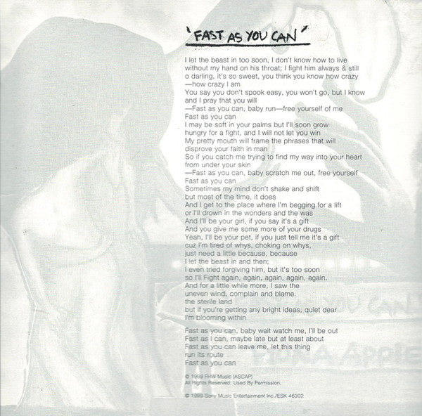 Fiona Apple : Fast As You Can (CD, Single, Promo)