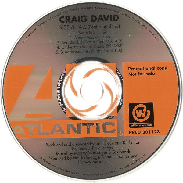 Craig David Featuring Sting : Rise & Fall (CD, Maxi, Promo)