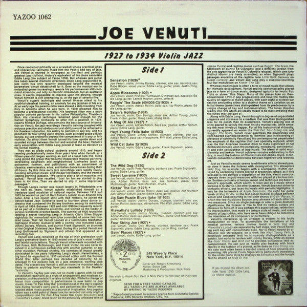 Joe Venuti : 1927 To 1934 Violin Jazz (LP, Comp)