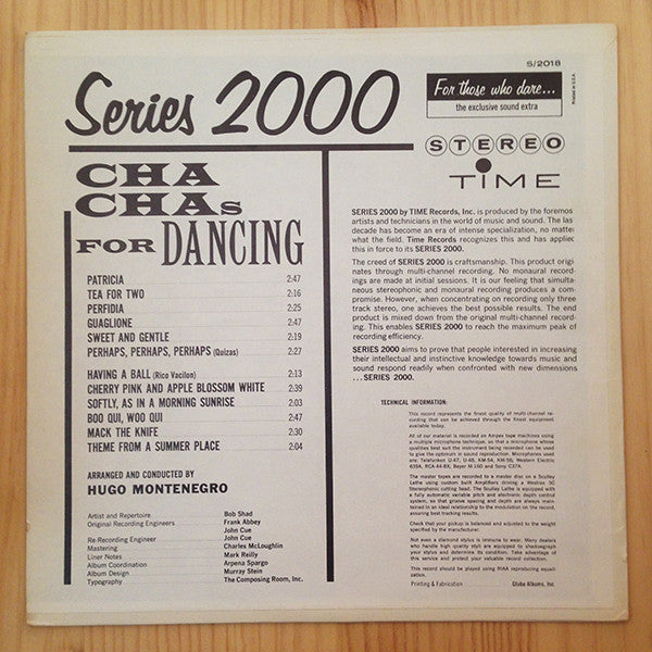 Hugo Montenegro : Cha Chas For Dancing (LP, Album)