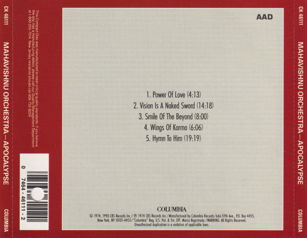 Mahavishnu Orchestra With London Symphony Orchestra, Michael Tilson Thomas : Apocalypse (CD, Album, RE, RM, Pit)
