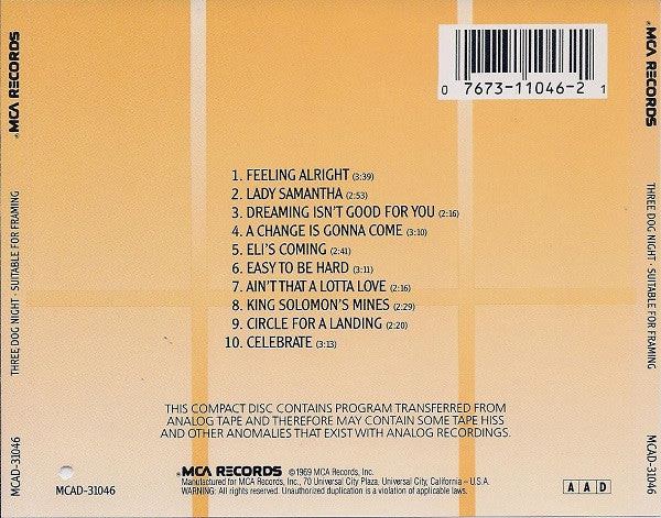 Three Dog Night : Suitable For Framing (CD, Album, RE)