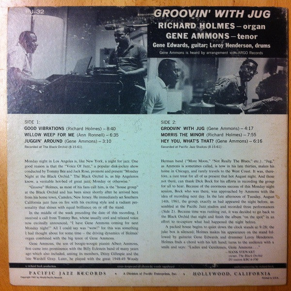Richard "Groove" Holmes & Gene Ammons : Groovin' With Jug (LP, Album, Mono)
