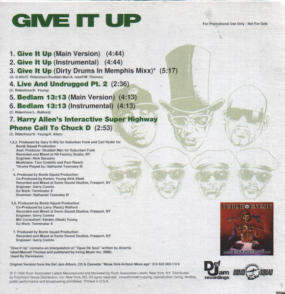 Public Enemy : Give It Up (CD, Maxi, Promo)