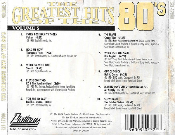 Various : The Greatest Hits Of The 80's - Power Ballads (CD, Comp)