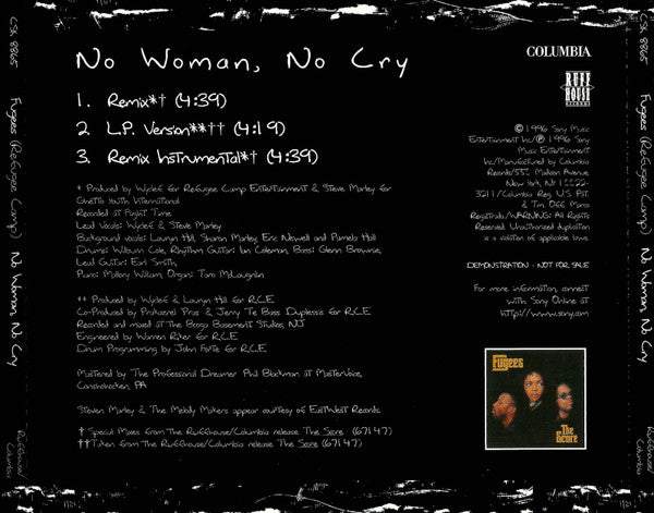 Fugees (Refugee Camp)* : No Woman, No Cry (CD, Single, Promo)