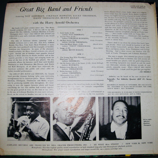 Nat Adderley, Coleman Hawkins, Lucky Thompson With Harry Arnolds Orkester : Great Big Band And Friends (LP, Album, Mono)