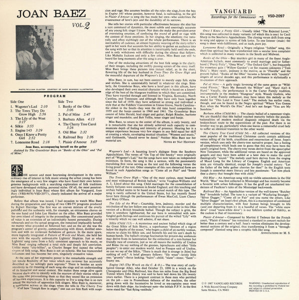 Joan Baez : Joan Baez Vol. 2 (LP, Album, RE, Yel)