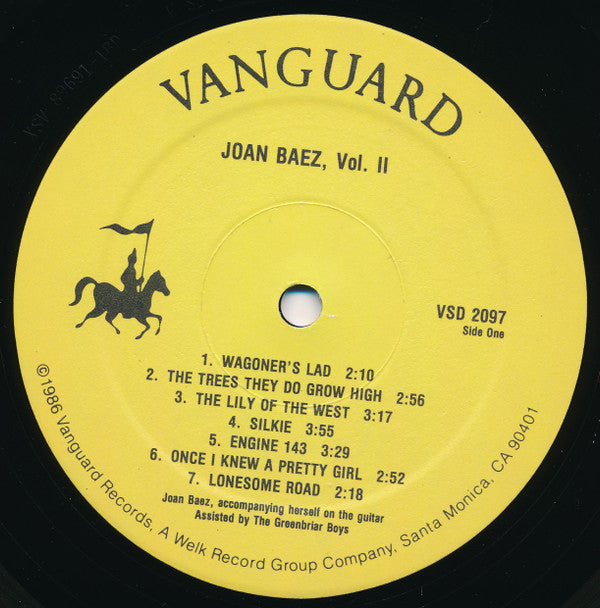 Joan Baez : Joan Baez Vol. 2 (LP, Album, RE, Yel)