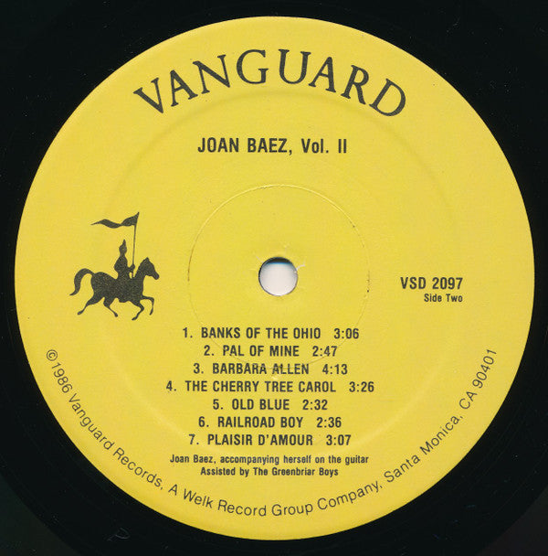 Joan Baez : Joan Baez Vol. 2 (LP, Album, RE, Yel)