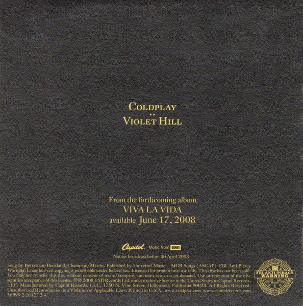 Coldplay : Violet Hill (CD, Single, Promo)