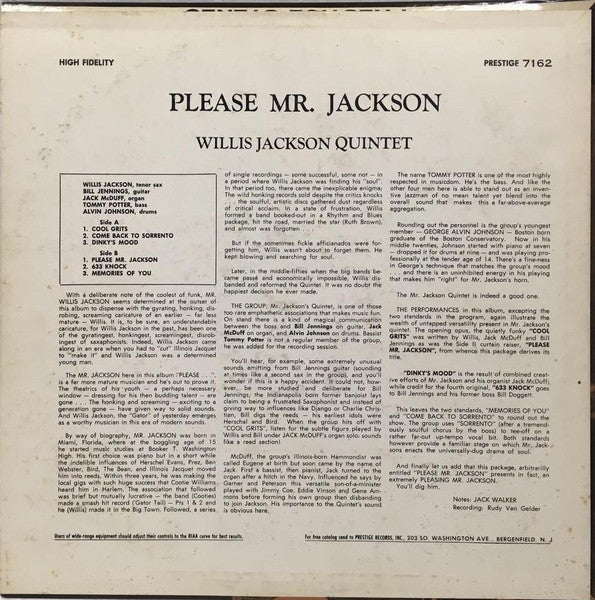 Willis Jackson Quintet : Please Mr. Jackson (LP, Album, Mono)