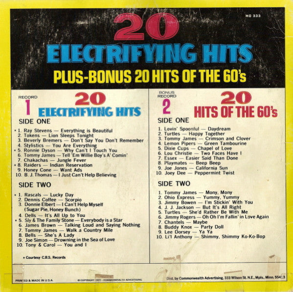 Various : 20 Electrifying Hits Plus-Bonus 20 Hits Of The 60's (2xLP, Comp)