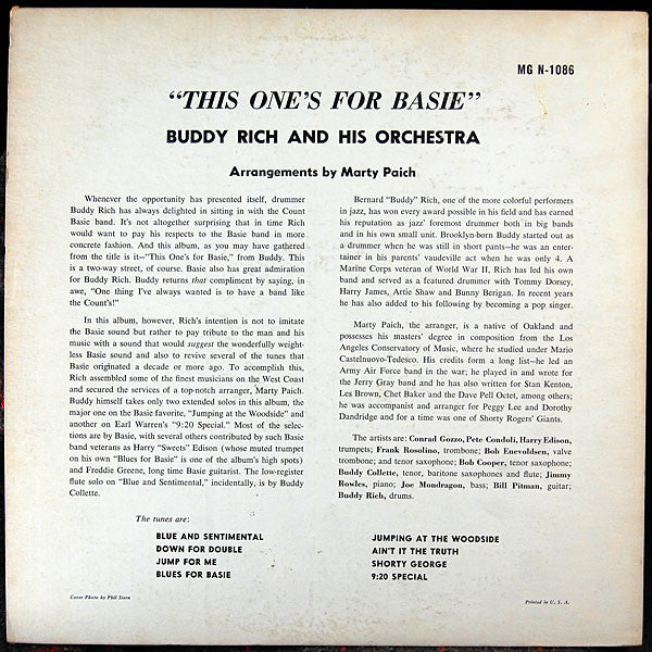 Buddy Rich And His Orchestra : This One's For Basie (LP)