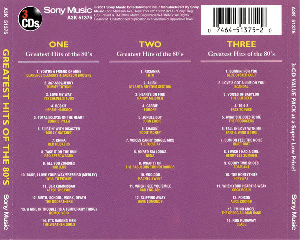 Various : Greatest Hits Of The 80's (3xCD, Comp)