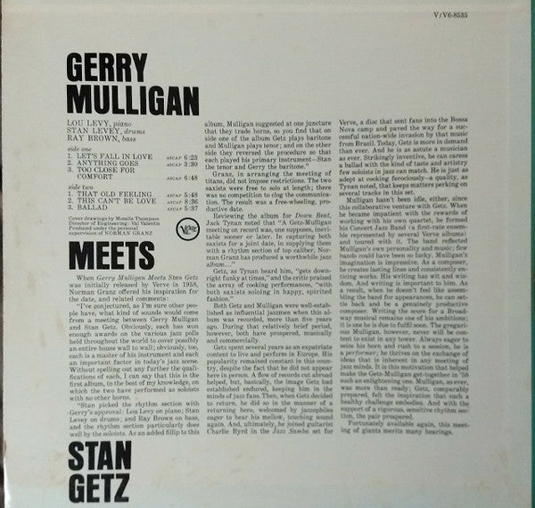 Stan Getz & Gerry Mulligan : Gerry Mulligan Meets Stan Getz (LP, Album, RE)