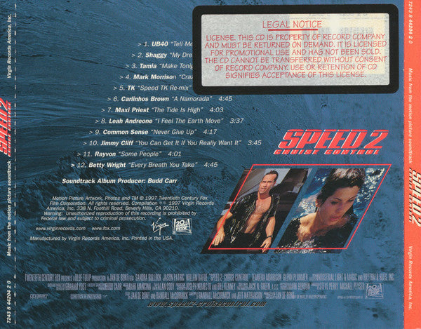 Various : Speed 2: Cruise Control - Original Motion Picture Soundtrack (CD, Comp, Promo)