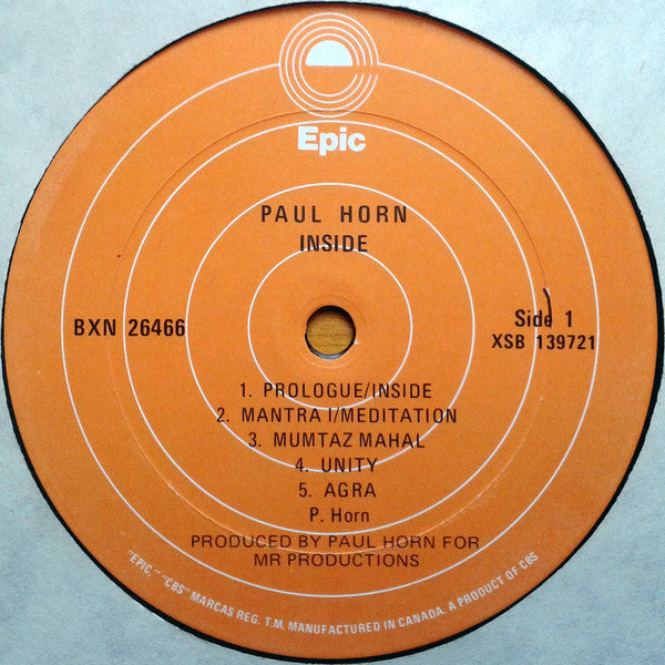 Paul Horn : Inside (LP, Album, RE)