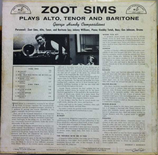 Zoot Sims : Plays Alto, Tenor And Baritone (LP, Album)