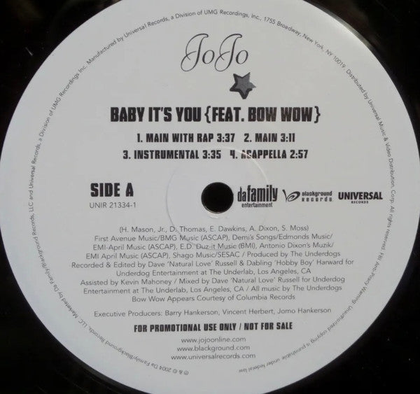 JoJo (3) Feat. Bow Wow : Baby It's You (12", Promo)