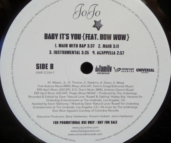 JoJo (3) Feat. Bow Wow : Baby It's You (12", Promo)