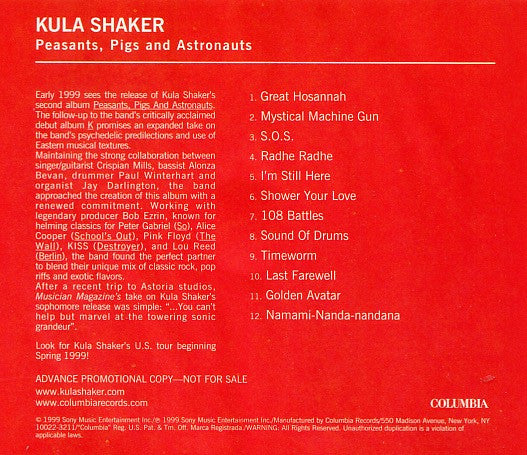 Kula Shaker : Peasants, Pigs & Astronauts (CD, Advance, Album, Promo)
