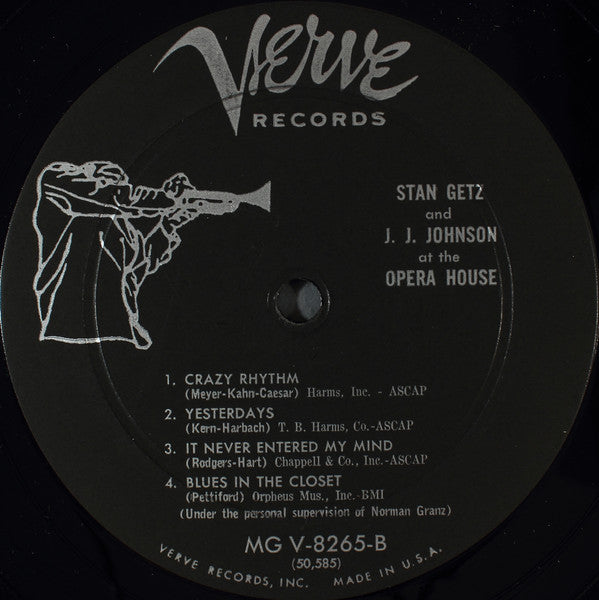 Stan Getz And J.J. Johnson : At The Opera House (LP, Album, Mono)
