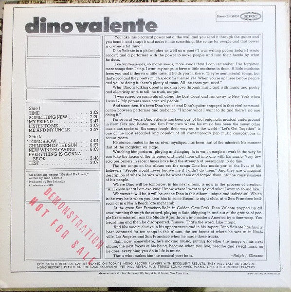 Dino Valente* : Dino Valente (LP, Album, Mono, Promo, Pit)