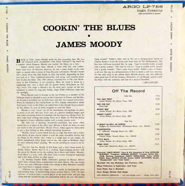 James Moody : Cookin' The Blues (LP, Album, Ind)