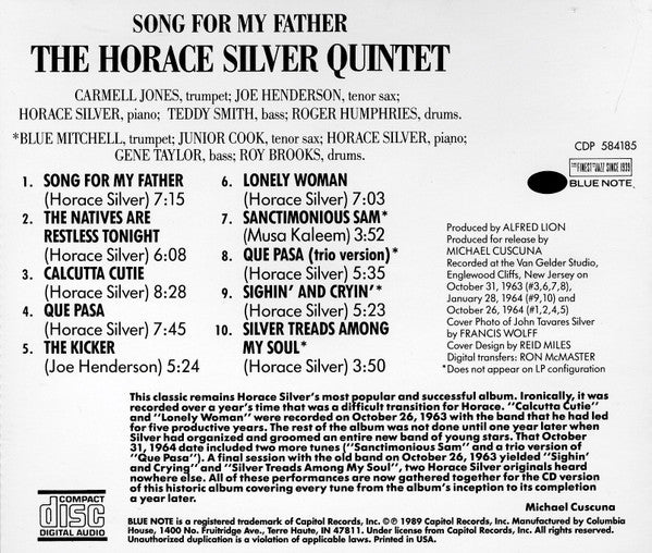The Horace Silver Quintet : Song For My Father (CD, Album, Club, RE)