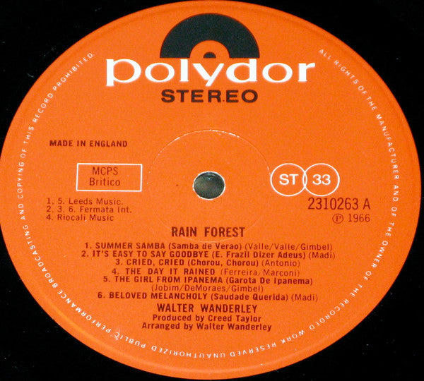 Walter Wanderley : Rain Forest (LP, Album, RE)