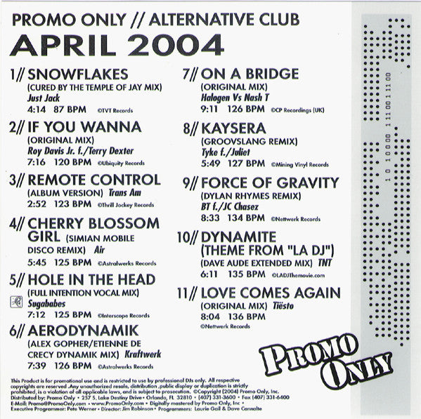 Various : Promo Only // Alternative Club April 2004 (CD, Comp, Promo)