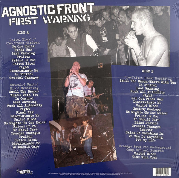 Agnostic Front : First Warning (The 'United Blood' Era Recordings, New York City, 1983) (LP, Comp, Ltd, RP, Blu)