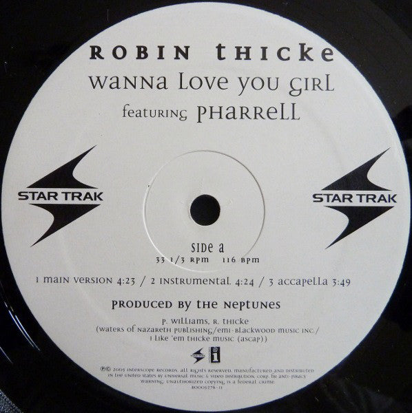 Robin Thicke Featuring Pharrell* : Wanna Love You Girl (12")
