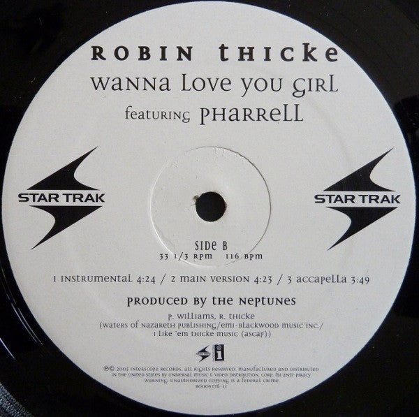 Robin Thicke Featuring Pharrell* : Wanna Love You Girl (12")