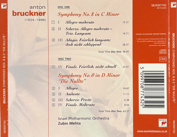 Bruckner*, Israel Philharmonic Orchestra, Zubin Mehta : Symphony No. 8 In C Minor / Symphony No. 0 In D Minor (2xCD, RE)
