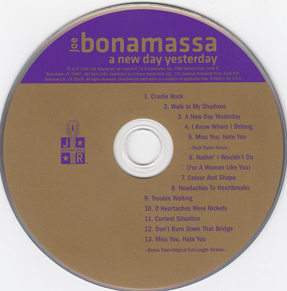 Joe Bonamassa : A New Day Yesterday (CD, Album, RE)