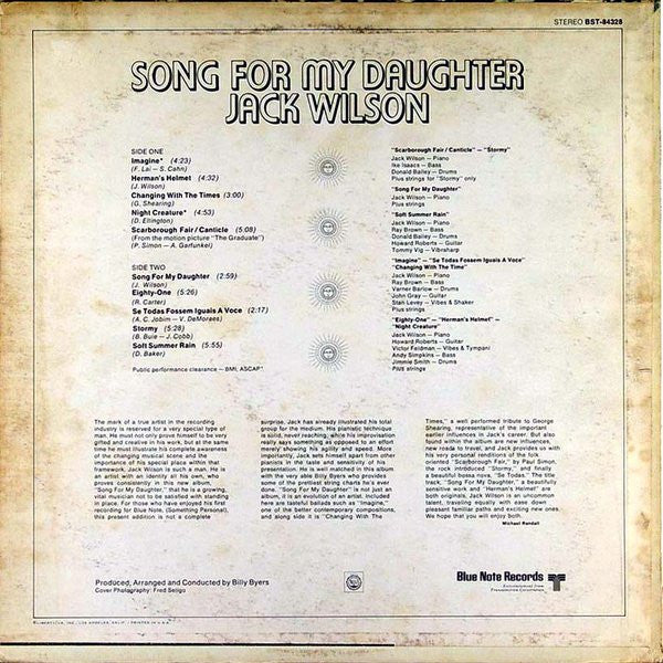 Jack Wilson : Song For My Daughter (LP, Album)