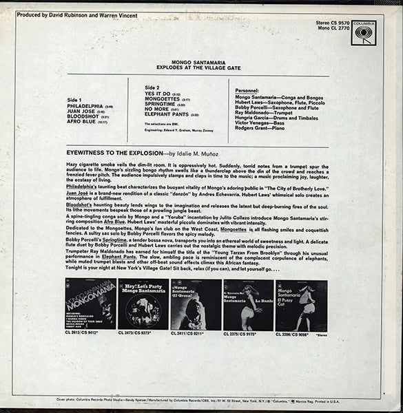 Mongo Santamaria : Mongo Santamaria Explodes At The Village Gate (LP, Album)
