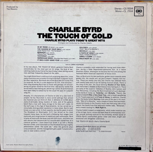 Charlie Byrd : The Touch Of Gold (Charlie Byrd Plays Today’s Great Hits) (LP, Album, Ter)