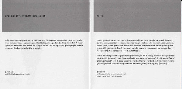 Colin Newman : Provisionally Entitled The Singing Fish / Not To (CD, Comp)