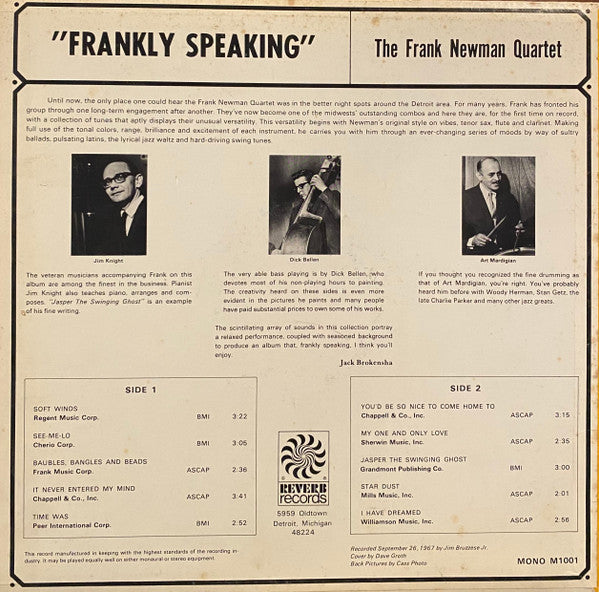 The Frank Newman Quartet : "Frankly Speaking" (LP, Album, Mono)