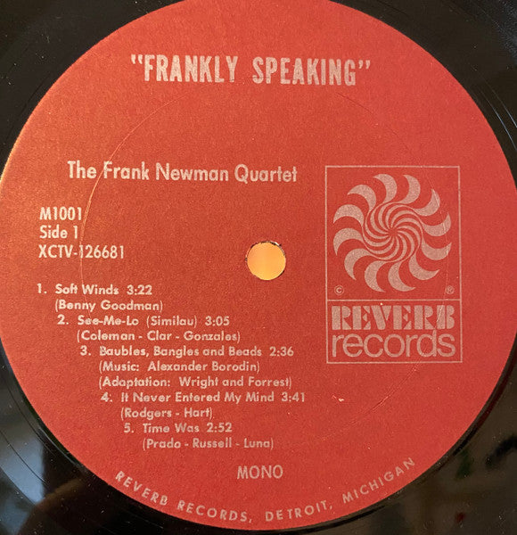 The Frank Newman Quartet : "Frankly Speaking" (LP, Album, Mono)