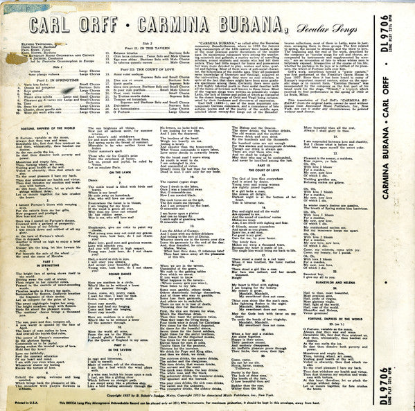 Symphonie-Orchester Des Bayerischen Rundfunks And Chor Des Bayerischen Rundfunks : Carmina Burana (LP, Album, Mono)