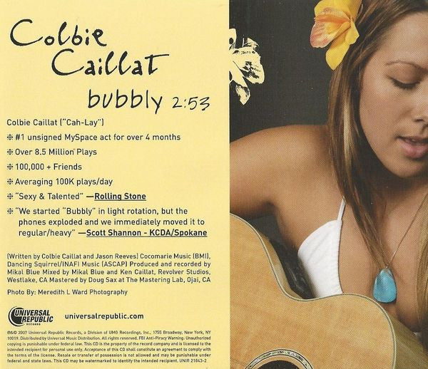 Colbie Caillat : Bubbly (CD, Single, Promo)