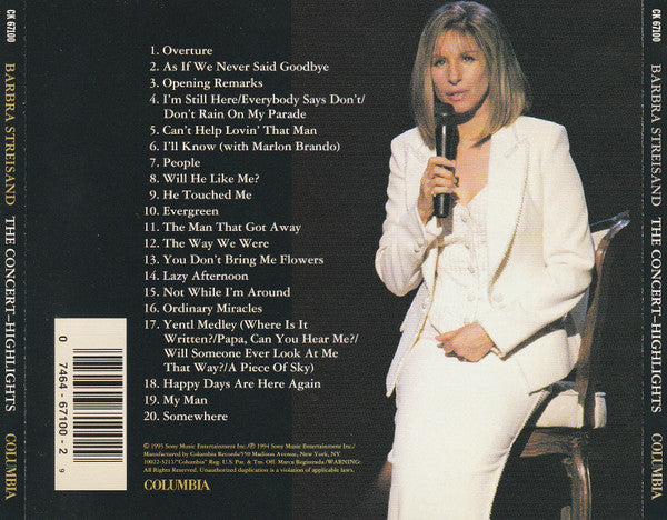 Barbra Streisand : The Concert - Highlights (Recorded Live At Madison Square Garden New York City) (CD, Album)