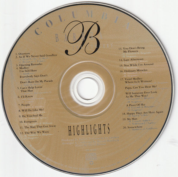 Barbra Streisand : The Concert - Highlights (Recorded Live At Madison Square Garden New York City) (CD, Album)