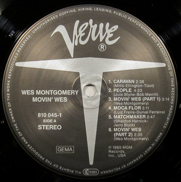 Wes Montgomery : Movin' Wes (LP, Album, RE)