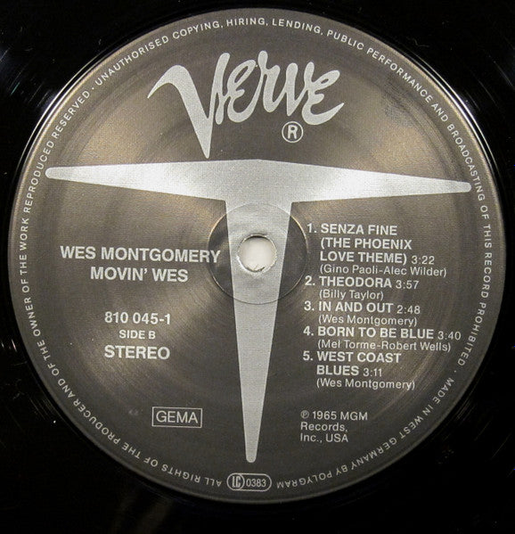 Wes Montgomery : Movin' Wes (LP, Album, RE)